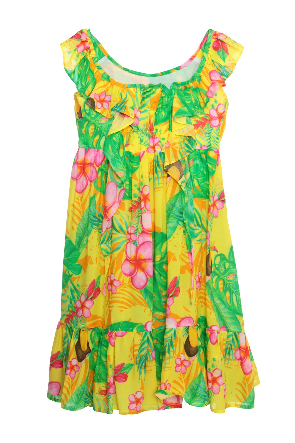 Aletta Beach Платье с тропическим принтом с воланами