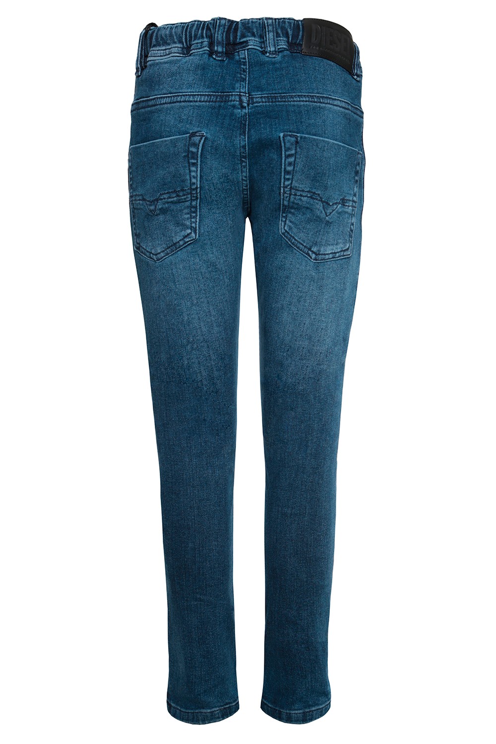 Синие джинсы с потёртостями на кулиске