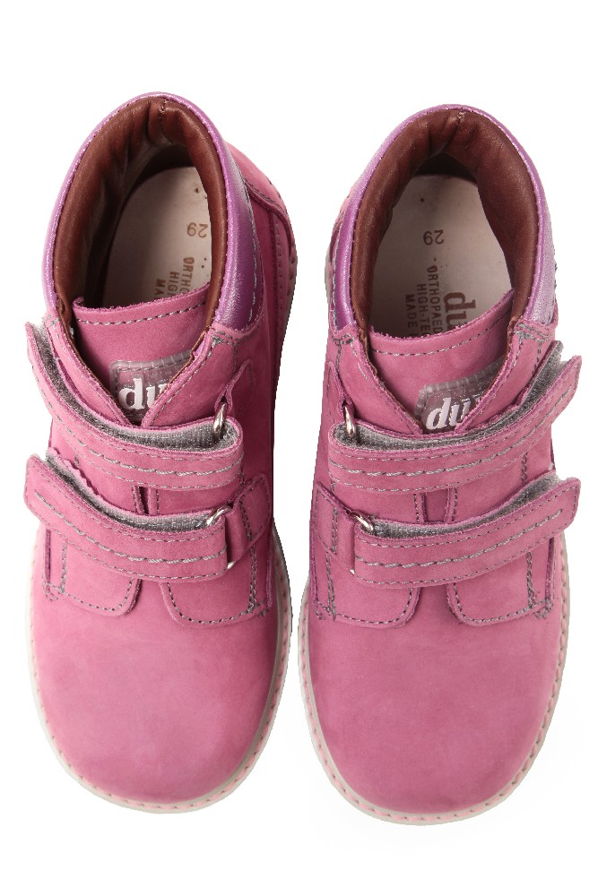 Кожаные розовые ботинки на липучках